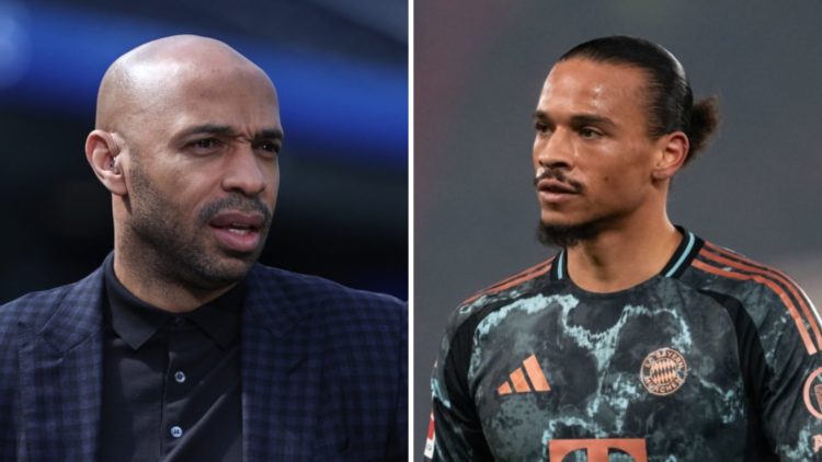 Split image of (L) Thierry Henry before the Concacaf Nations League Semifinal match between United States and Panama and (R) Leroy Sane of FC Bayer...