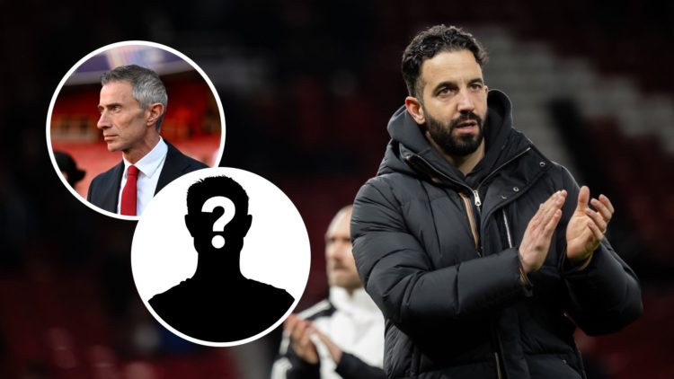 Ruben Amorim after the FA Cup match between Manchester United and Fulham with insets of Andrea Berta before Arsenal vs PSG in the Champions League ...