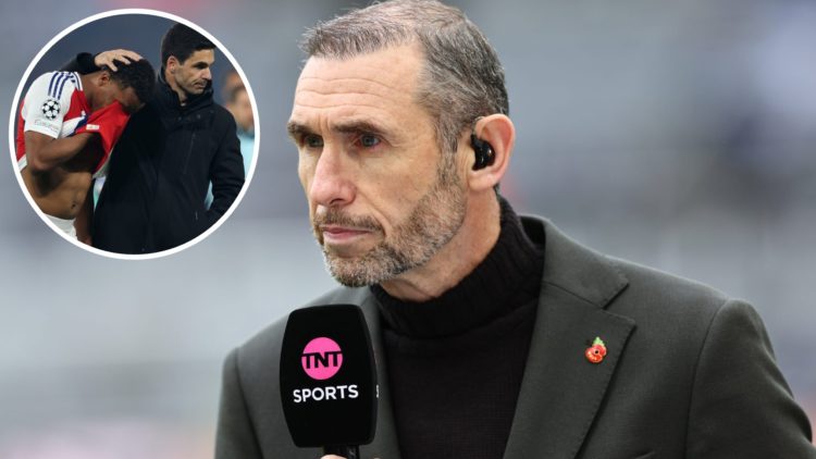 Martin Keown, working as a pundit of TNT Sports during the Premier League match between Newcastle United FC and Arsenal FC, with inset of Jurrien T...
