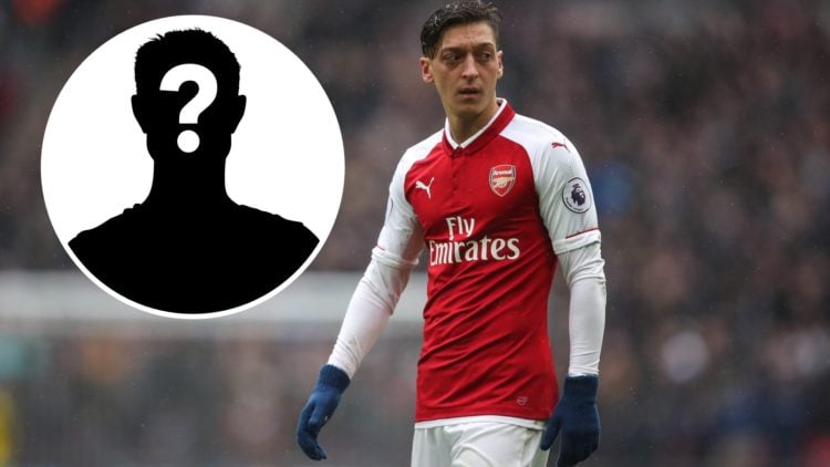 Mesut Ozil of Arsenal during the Premier League match between Tottenham Hotspur and Arsenal at Wembley Stadium, with mystery inset.