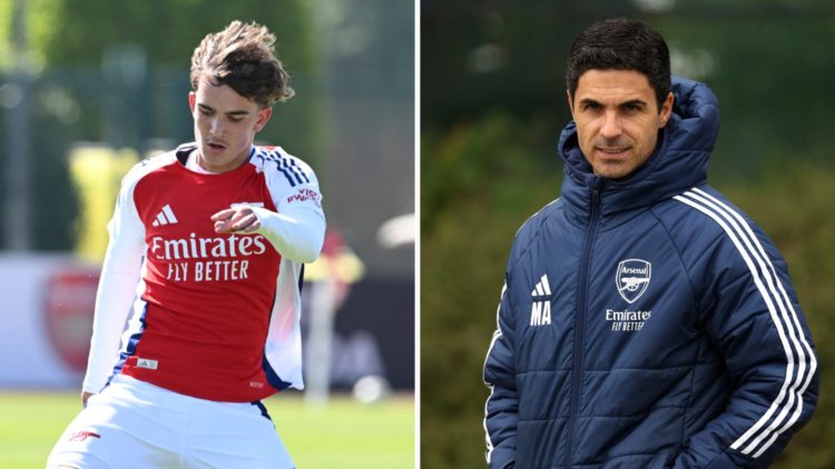 A split image featuring Arsenal youngster Max Dowman and manager Mikel Arteta