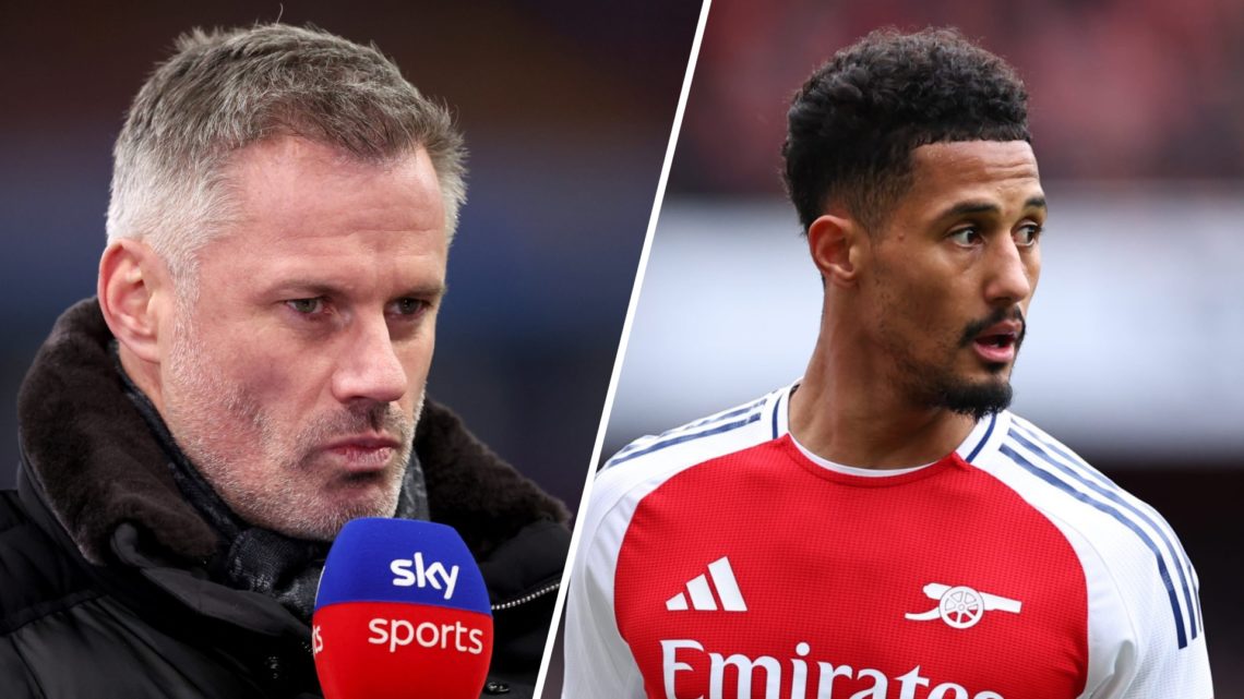 Split image of Jamie Carragher, Sky Sports pundit on the side line before the Premier League match between Aston Villa and Sheffield United (L) and...