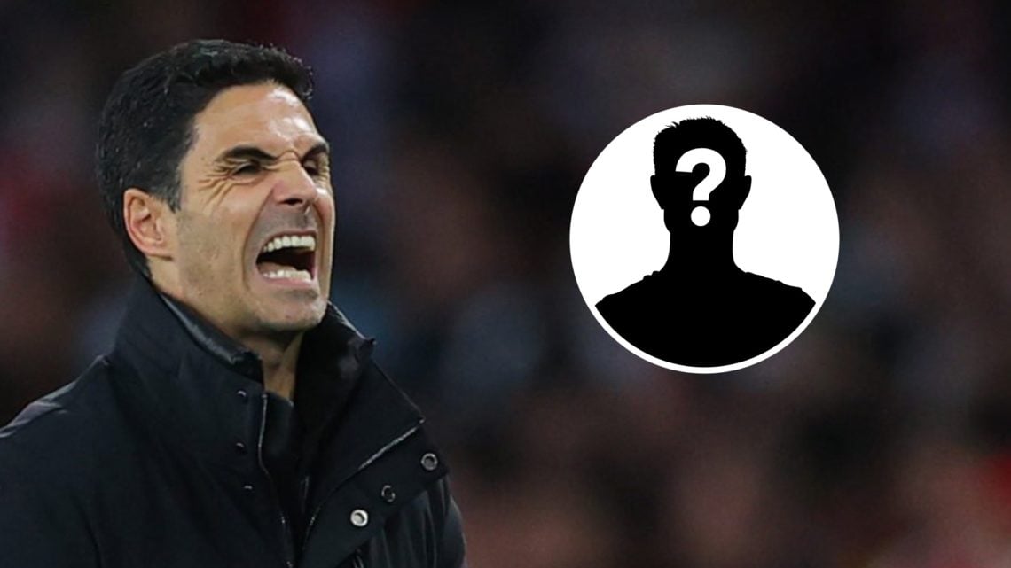 Image of Arsenal manager Mikel Arteta looking frustrated with an inset of a mystery player