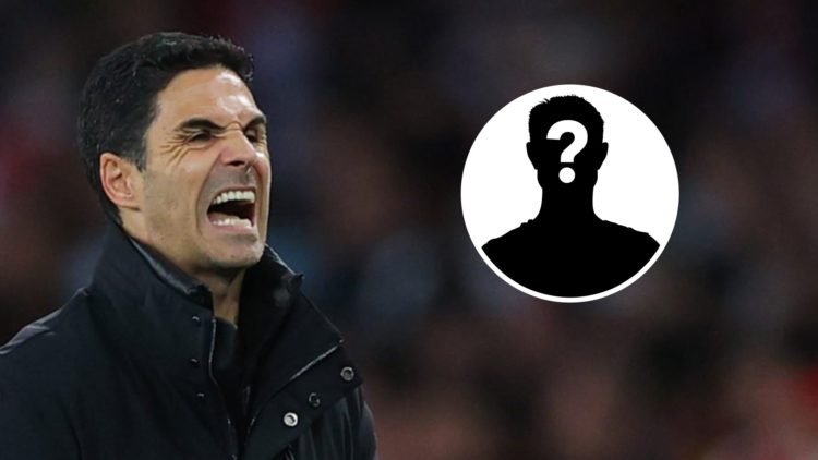 Image of Arsenal manager Mikel Arteta looking frustrated with an inset of a mystery player