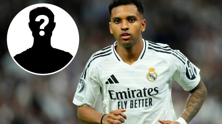 Rodrygo runs for Real Madrid against Arsenal in the Champions League, with mystery player inset.