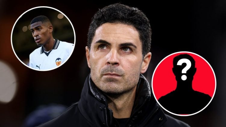 Image of Mikel Arteta, Manager of Arsenal, looks on prior to the Premier League match between Crystal Palace FC and Arsenal, Inset of Cristhian Mos...