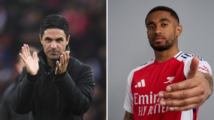 Split Image of Mikel Arteta, Manager of Arsenal, applauds the fans at full-time following their team's victory in the Premier League match between ...