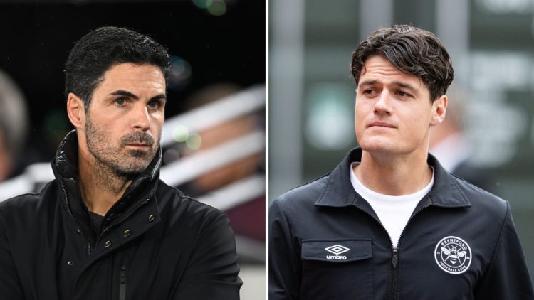 Split Image of Mikel Arteta, Manager of Arsenal, looks on prior to the Premier League match between West Ham United FC and Arsenal, Brentford's Chr...