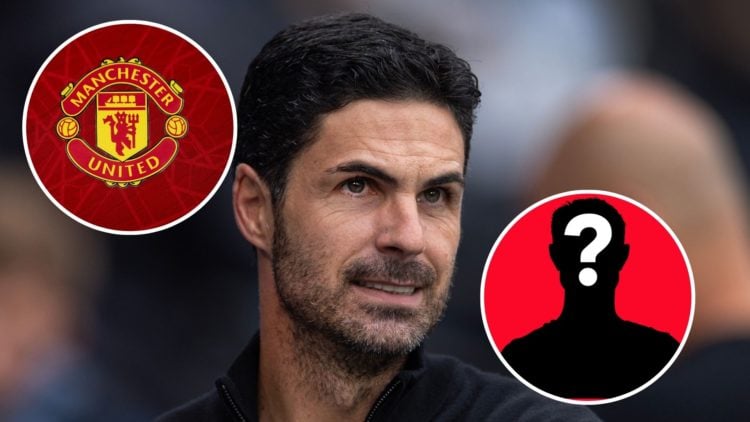 Image of Arsenal manager Mikel Arteta before the Premier League match between Manchester City FC and Arsenal, Insets of A detailed view of the badg...
