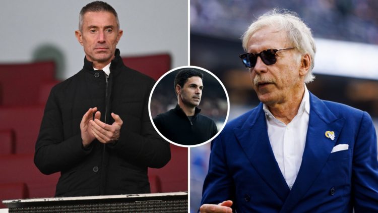 Split Image of Andrea Berta, Sporting Director of Arsenal, applauds in the stand prior to the Premier League match between Arsenal FC and Fulham, S...