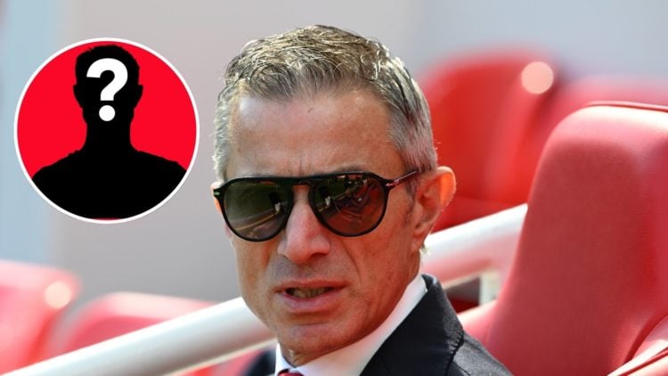 Image of Andrea Berta, Sporting Director of Arsenal, looks on prior to the Premier League match between Liverpool FC and Arsenal, Inset of a myster...