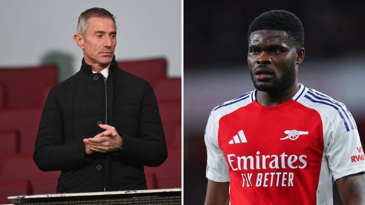 Split Image of Andrea Berta, Sporting Director of Arsenal, applauds in the stand prior to the Premier League match between Arsenal FC and Fulham, T...