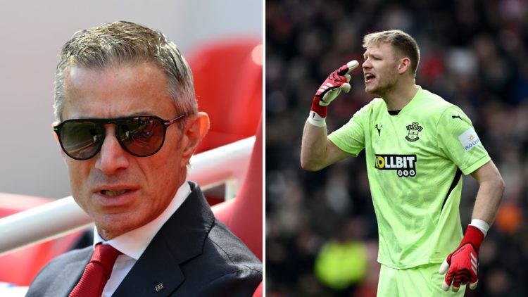 Split Image of Andrea Berta, Sporting Director of Arsenal, looks on prior to the Premier League match between Liverpool FC and Arsenal, Aaron Ramsd...
