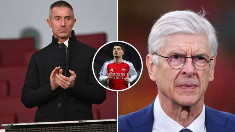 Split Image of Andrea Berta, Sporting Director of Arsenal, applauds in the stand prior to the Premier League match between Arsenal FC and Fulham, A...
