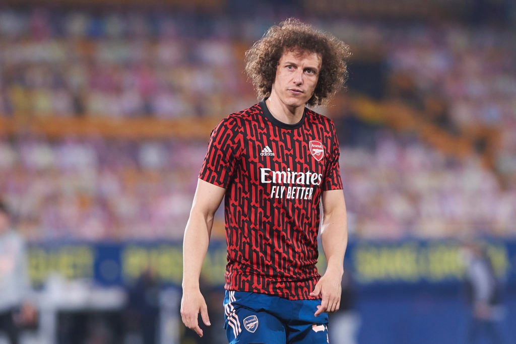 David Luiz looks on during an Arsenal warm up