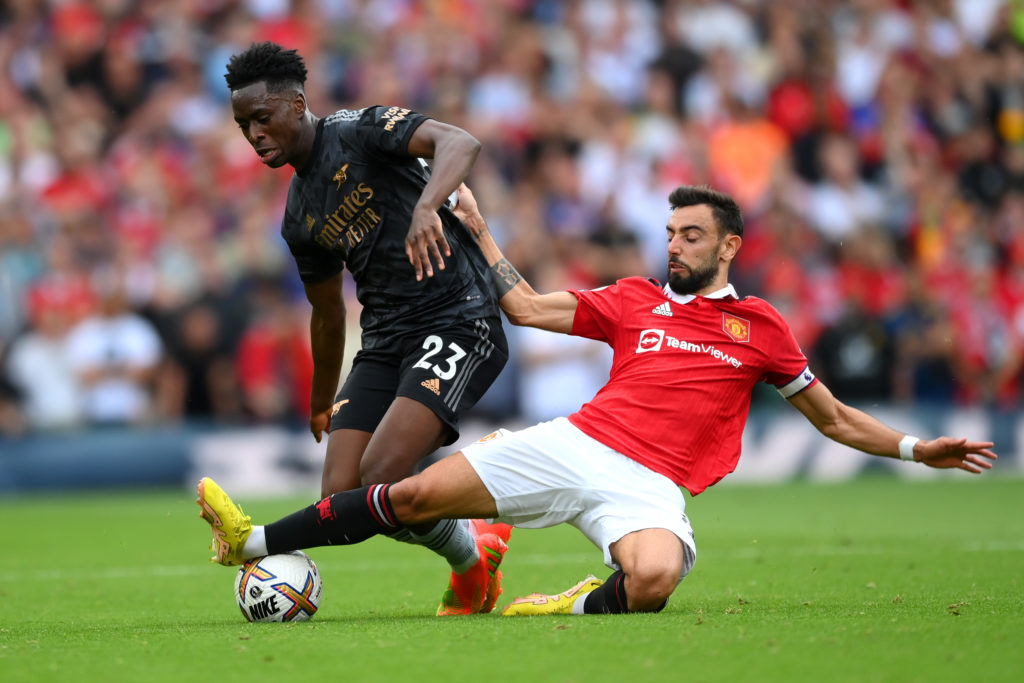 Albert Sambi Lokonga in action during Manchester United v Arsenal FC in the Premier League clash.
