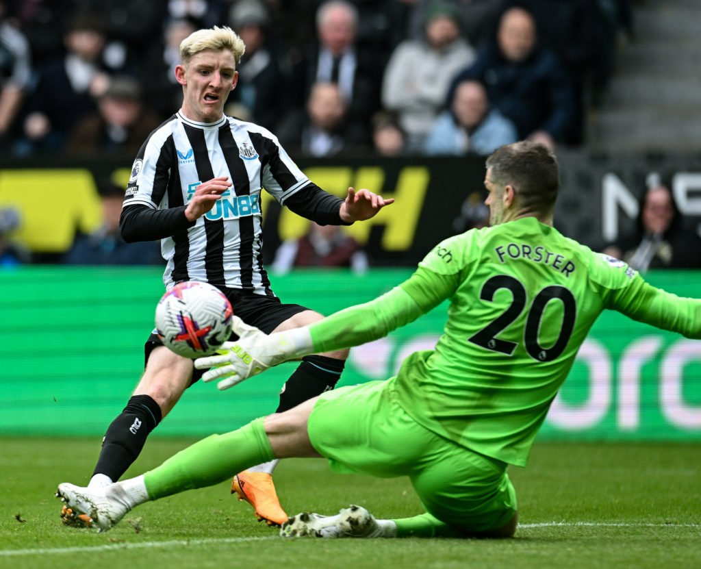 Antony Gordon in action during Newcastle United v Tottenham Hotspur in the Premier League clash.