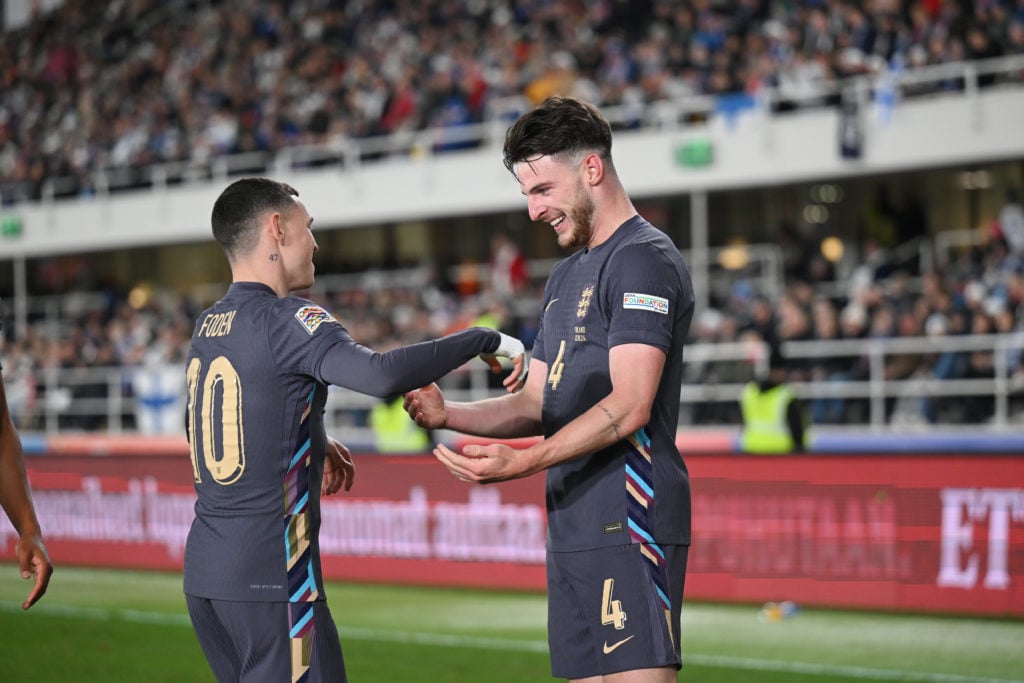 Phil Foden and Declan Rice celebrate for England