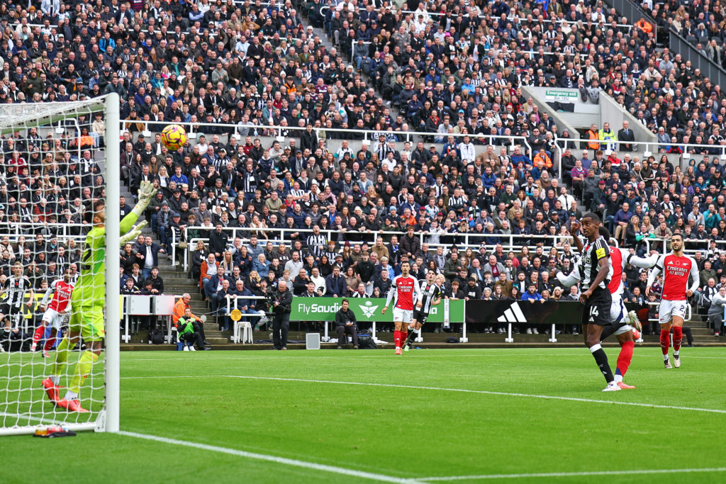 Alexander Isak scores during Newcastle United FC v Arsenal FC in the Premier League clash.