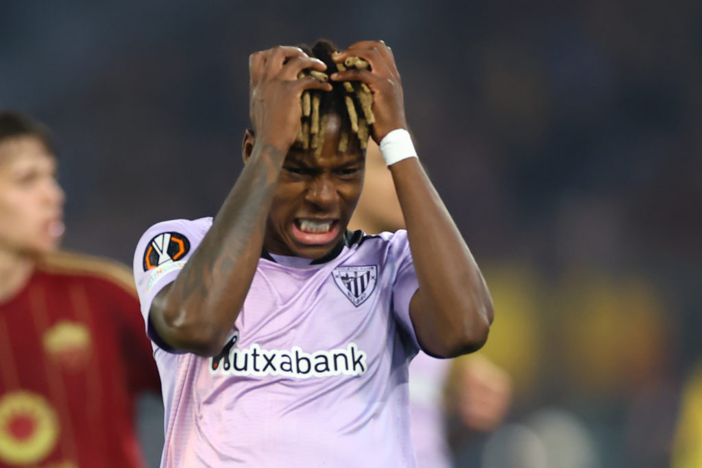 Nico Williams reacts during AS Roma vs Athletic Club