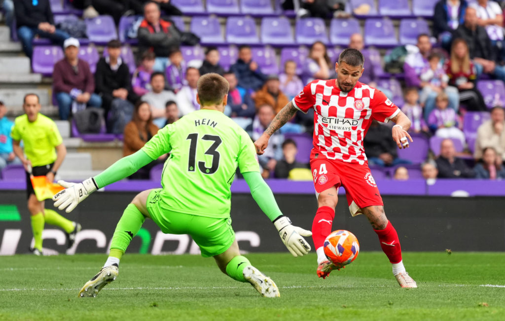 Karl Hein in action during Real Valladolid CF v Girona FC in the La Liga EA Sports clash.