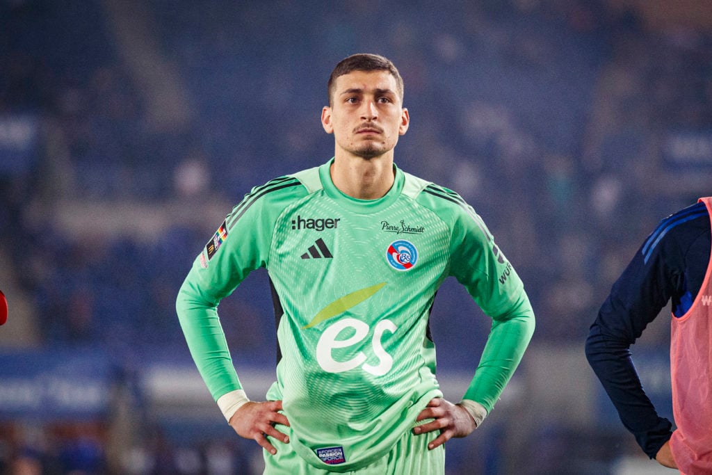 Djordje Petrovic looks dejected after RC Strasbourg Alsace v Le Havre AC in the Ligue 1 clash.