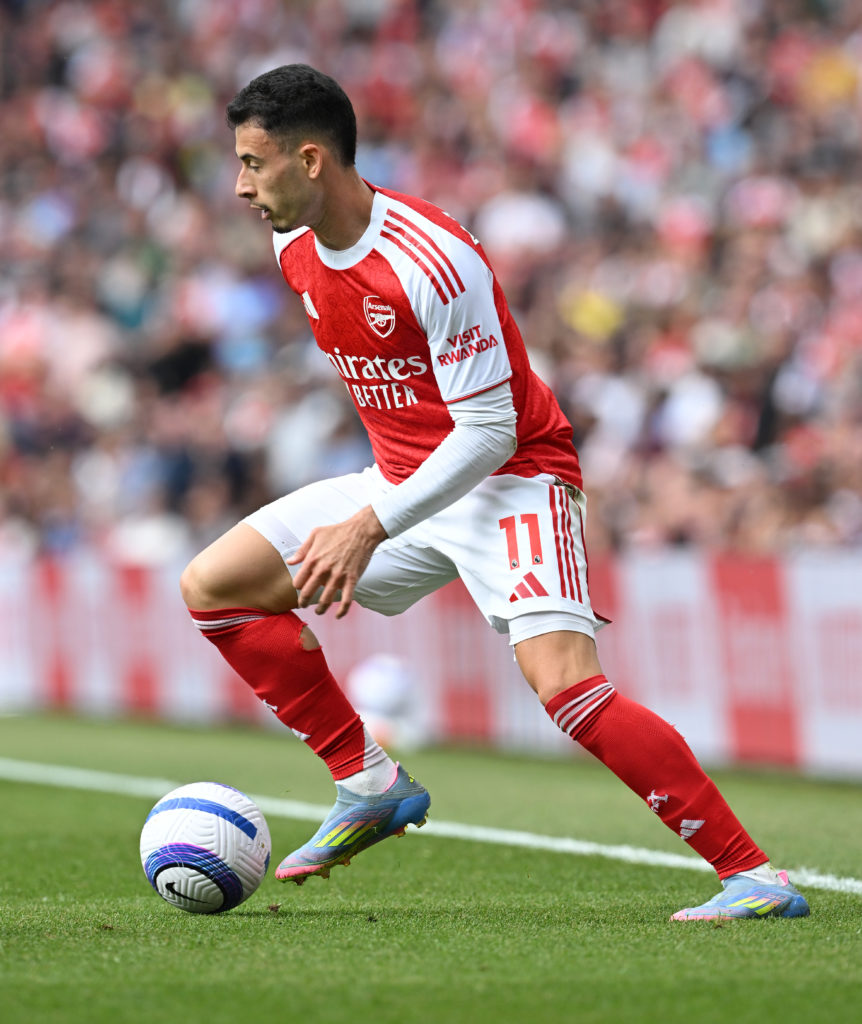 Gabriel Martinelli in action during Arsenal FC v Newcastle United FC in the Premier League clash.