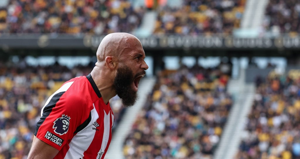 Bryan Mbeumo celebrates scoring for Brentford against Wolves