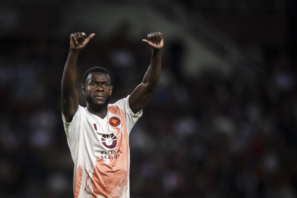 Evan Ndicka of AS Roma gestures during the Serie A football