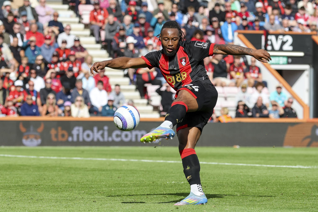 Antoine Semenyo in action during AFC Bournemouth v Leicester City FC in the Premier League clash.