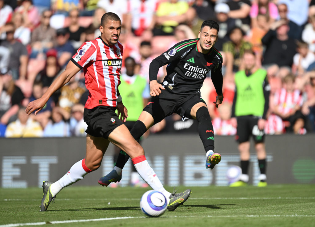 Gabriel Martinelli in action during Southampton FC v Arsenal FC in the Premier League clash.