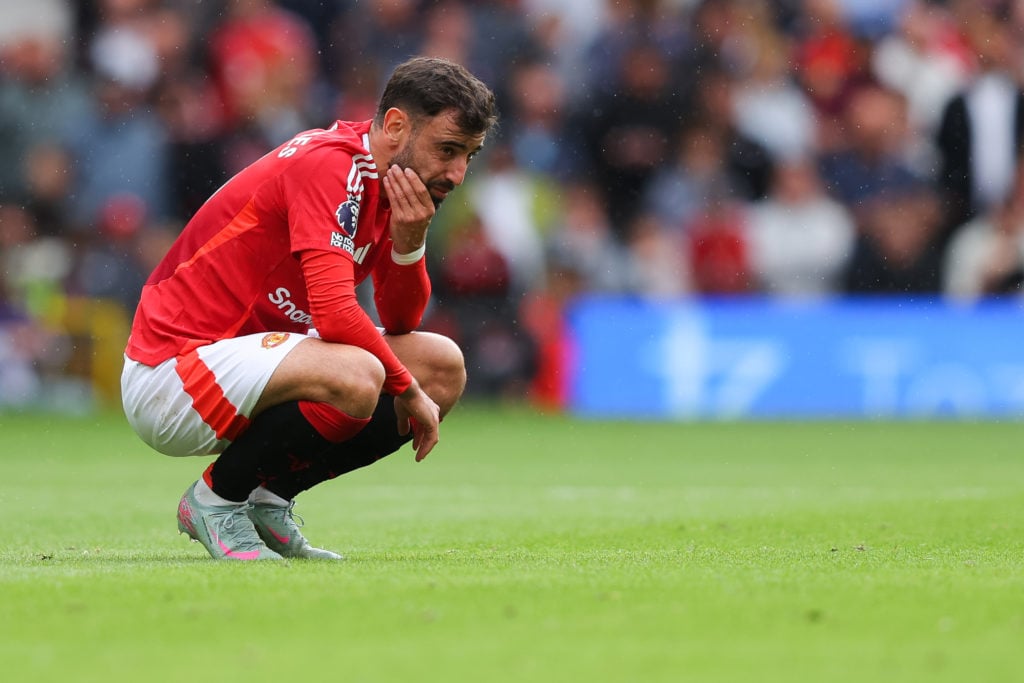 Bruno Fernandes reacts during a Man United match