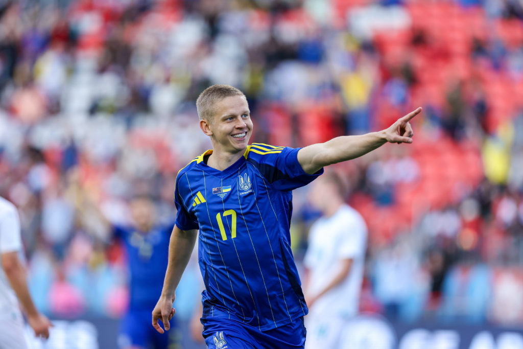 Oleksandr Zinchenko celebrates for Ukraine