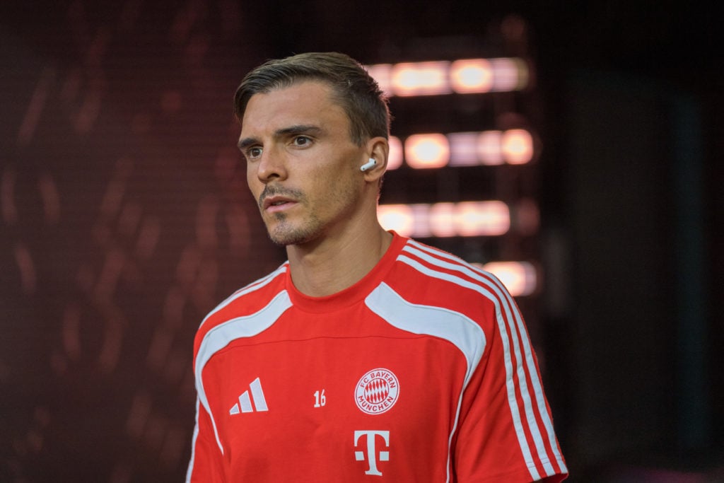 Joao Palhinha warms up before FC Bayern Munich v CA Boca Juniors in the FIFA Club World Cup 2025 clash.