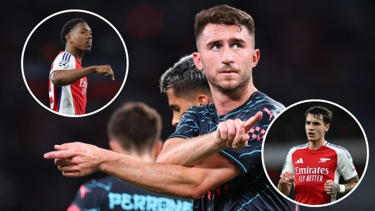 Image of Aymeric Laporte of Manchester City celebrates after scoring a goal to make it 2-1 during the preseason friendly match between Manchester C...