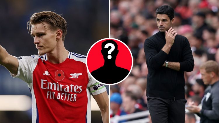 Split Image of Martin Odegaard of Arsenal during the Premier League match between Chelsea FC and Arsenal, Mikel Arteta, Manager of Arsenal on the s...