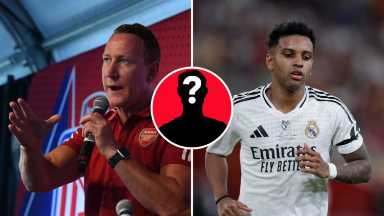 Split Image of Ray Parlour former Arsenal player during the Arsenal fan Party at the Ritz Carlton Marina Del Ray, Rodrygo of Real Madrid during the...