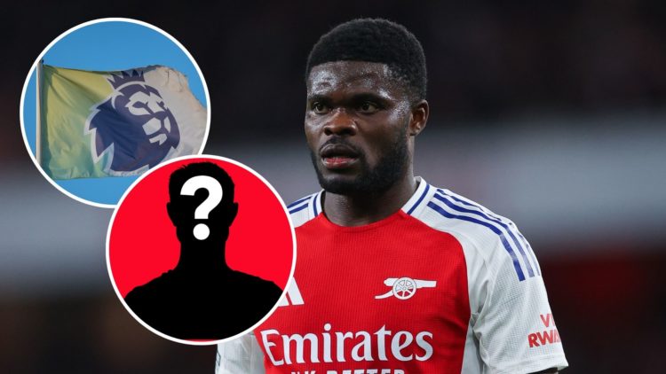 Image of Thomas Partey of Arsenal during the Premier League match between Arsenal FC and Crystal Palace, Inset of A detailed view of the English Pr...