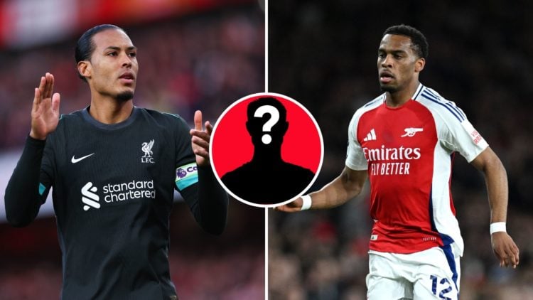 Split Image of Virgil van Dijk of Liverpool during the Premier League match between Arsenal FC and Liverpool, Jurrien Timber of Arsenal during the ...