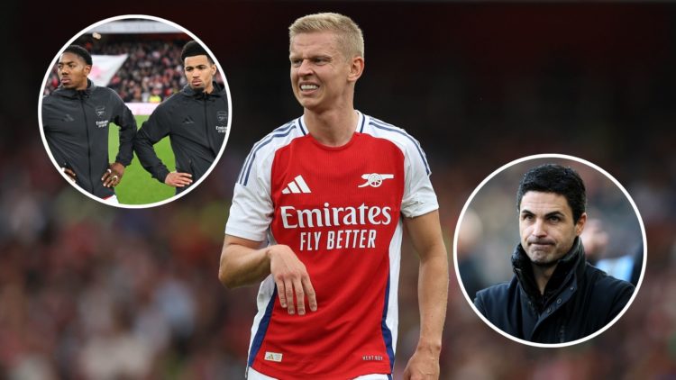 Image of Oleksandr Zinchenko of Arsenal during the pre-season friendly match between Arsenal and Bayer 04 Leverkusen, insets of Ethan Nwaneri and M...