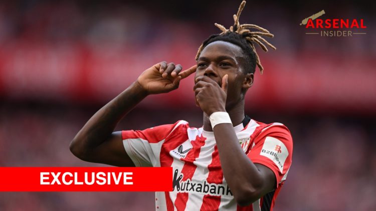 Nico Williams of Athletic Club celebrates the sixth goal 5-1 during the LaLiga EA Sports match between Athletic de Bilbao v Real Valladolid, with A...