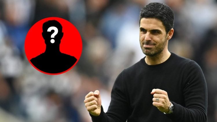 Mikel Arteta celebrates victory following the Premier League match between Newcastle United and Arsenal, inset, mystery icon.