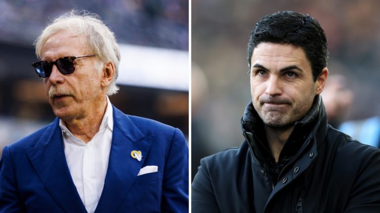 A split image featuring Stan Kroenke and Mikel Arteta