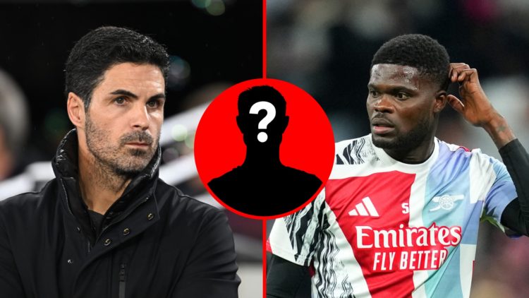 Split image of (L) Mikel Arteta prior to the Premier League match between West Ham United and Arsenal, and (R) Thomas Partey prior to the UEFA Cham...