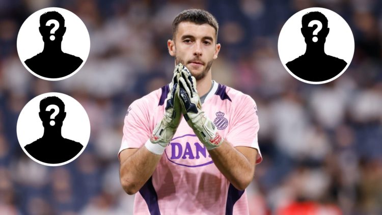 Joan Garcia of RCD Espanyol gestures during the Spanish League, LaLiga EA Sports, football match played between Real Madrid and RCD Espanyol at San...