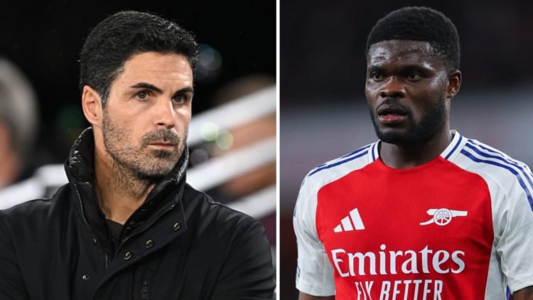 Mikel Arteta, Manager of Arsenal, looks on prior to the Premier League match between West Ham United FC and Arsenal FC at London Stadium (L), Thoma...