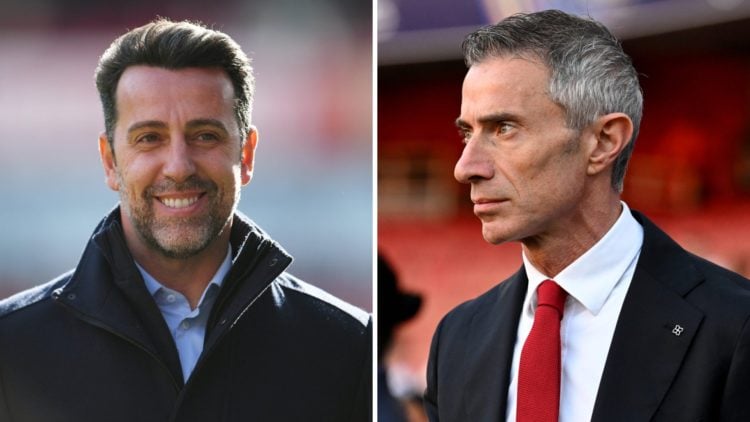 A split image of Edu Gaspar alongside Andrea Berta as sporting directors of Arsenal
