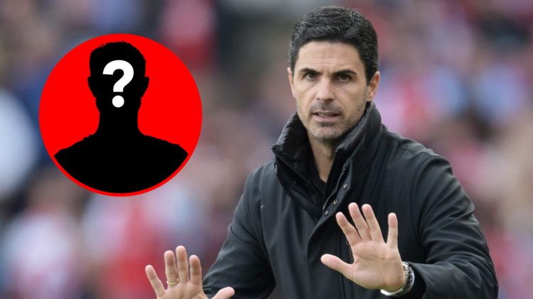 Arsenal manager Mikel Arteta gestures during Arsenal vs Newcastle, inset, mystery icon.
