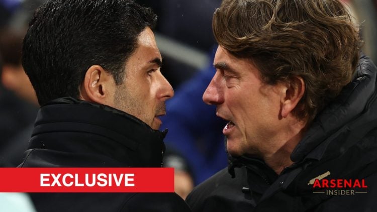 Arsenal Manager Mikel Arteta with Brentford Manager Thomas Frank during the Premier League match between Brentford FC and Arsenal FC, with Arsenal ...