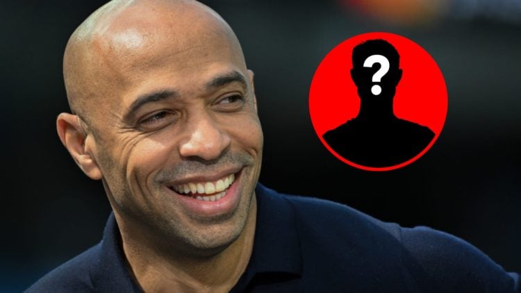 Thierry Henry prior to the United States playing Canada in the CONCACAF Nations League third place match, inset, mystery icon.